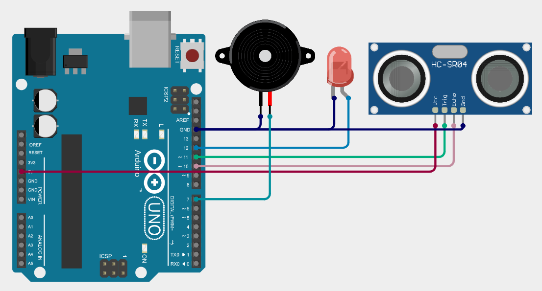 Circuit diagram for Smart Blind Stick Using Arduino and Ultrasonic Sensor